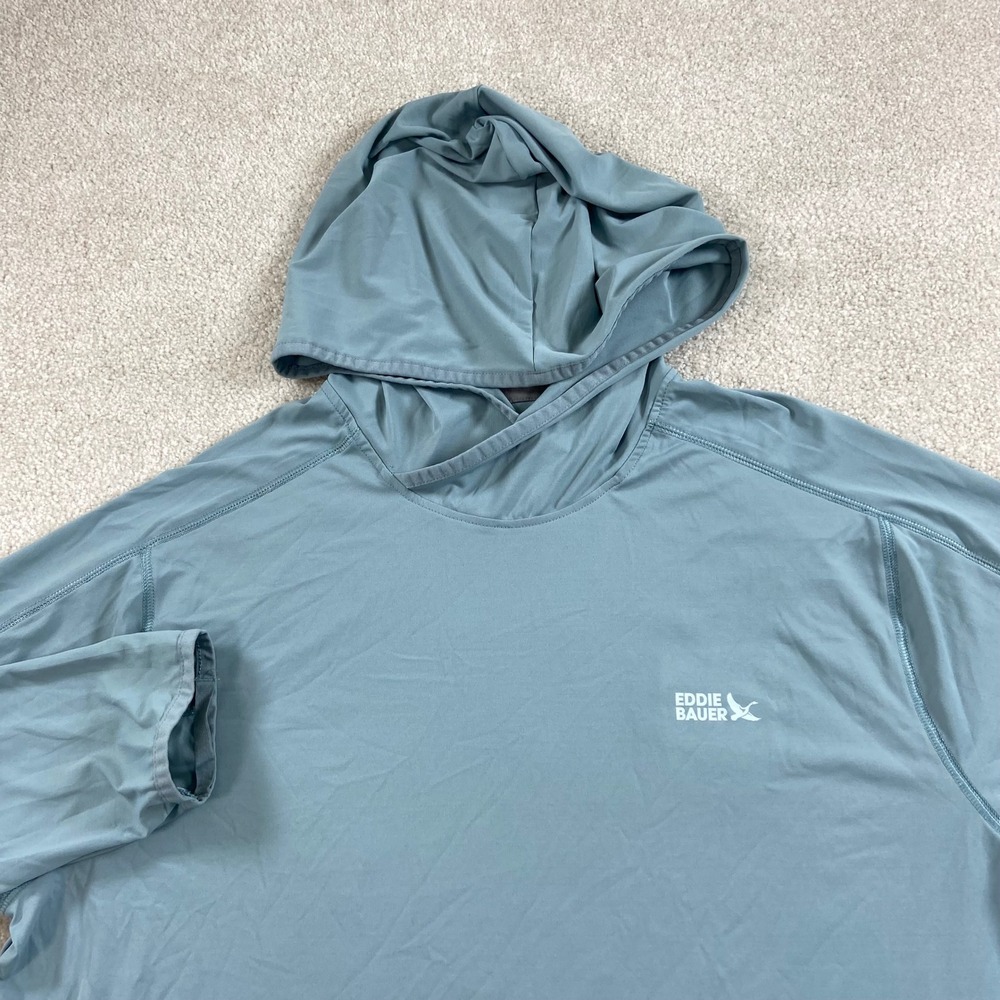 Eddie Bauer Solarfoil Hoodie Mens M Blue Sun Shirt Long Sleeve Performance